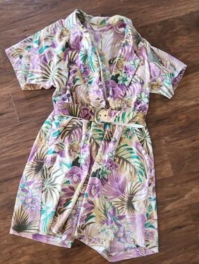 Floral Tropical Belted Romper VINTAGE!